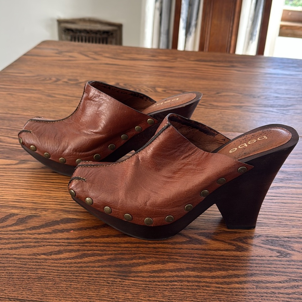 Brown Leather Heeled Clogs! - image 4
